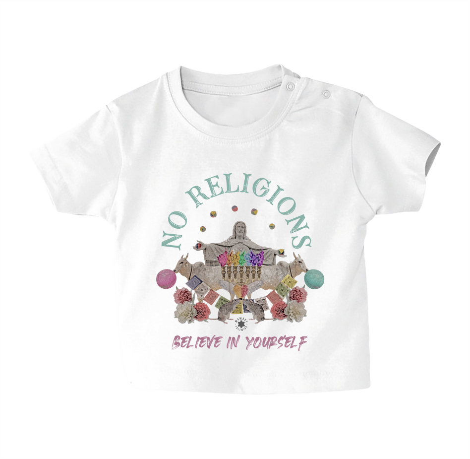 NO RELIGIONS CAMISETA BLANCA BEBE PECHO